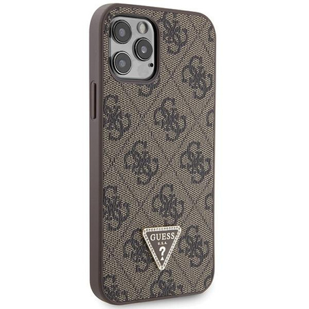 Etui Guess GUHCP12MP4TDSCPW na iPhone 12 / 12 Pro - brązowe Crossbody 4G Metal Logo