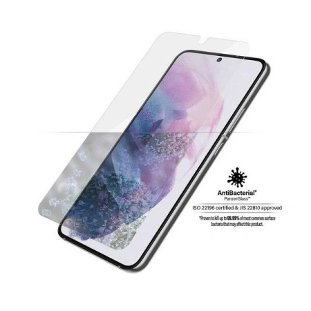 Szkło PanzerGlass E2E Microfracture antybakteryjne na Samsung Galaxy S22 - z czarną ramką