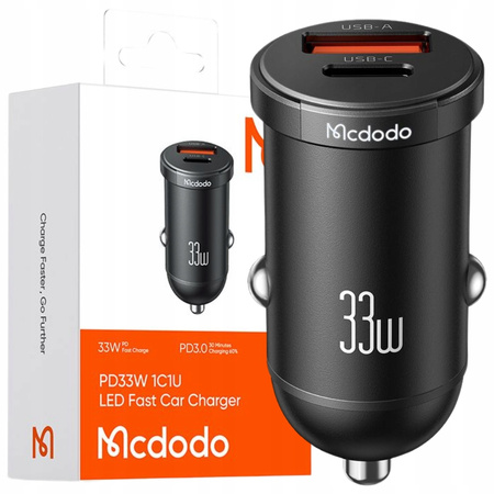 MCDODO MOCNA SZYBKA ŁADOWARKA SAMOCHODOWA DO TELEFONU 2X USB USB-C 33W LED