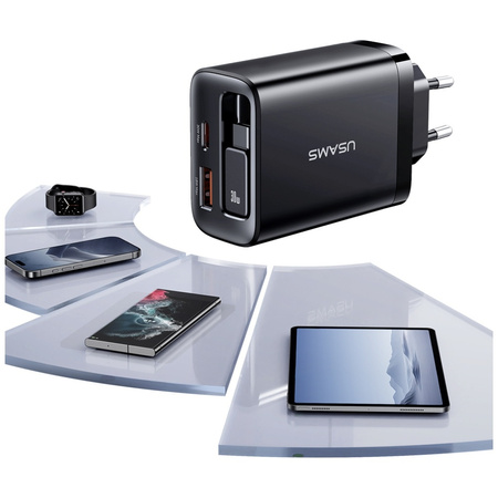 USAMS ŁADOWARKA 30W DO TELEFONÓW 1X USB-C 1X USB-A Z KABLEM SZYBKIE