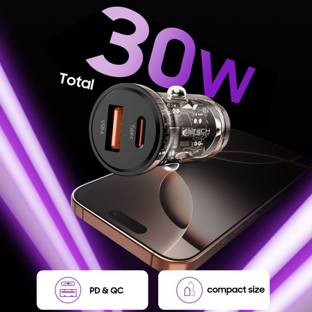 TECH-PROTECT CC01 ŁADOWARKA SAMOCHODOWA DO SMARTFONÓW 2-PORTOWA PD30W QC3.0