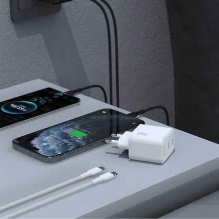 Ładowarka sieciowa Dudao A28PCEU PD 45W GaN 2xUSB-C z kablem USB-C - biała