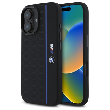 BMW ETUI HARDCASE DO IPHONE 16 6.1 DO MAGSAFE SILIKONOWE HEXAGON BLUE LINE