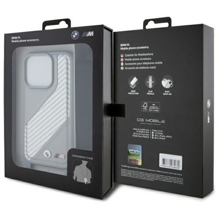 BMW BMHCP16L23PSCCG iPhone 16 Pro 6.3   szary/grey hardcase M Edition Carbon Stripe & Strap