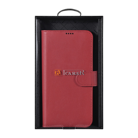 iCarer Haitang Leather Wallet Case skórzane etui do Samsung Galaxy S22+ (S22 Plus) portfel obudowa pokrowiec czerwony (AKSM05RD)