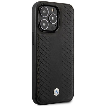 Etui BMW BMHMP14L22RFGK na iPhone 14 Pro - czarne Leather Diamond Pattern MagSafe