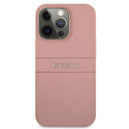 Etui Guess GUHCP13XPSASBPI na iPhone 13 Pro Max - różowe Saffiano Stripe