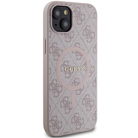 Etui Guess 4G Collection Leather Metal Logo MagSafe na iPhone 14 / 15 / 13 - różowe