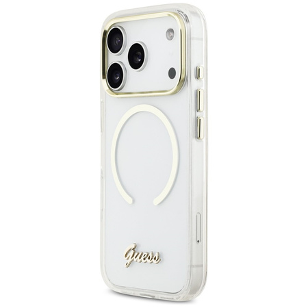 Etui Guess IML Script Metal MagSafe do   iPhone 17 Pro Max przezroczysty
