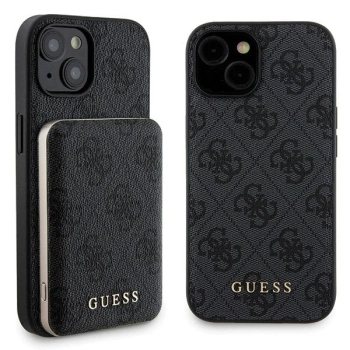 Zestaw Guess GUBPM5P15S4GEMGK iPhone15 6.1 hardcase + Powerbank 5000mAh MagSafe czarny/black 4G Metal Logo
