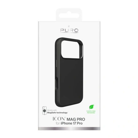 Etui silikonowe Pure Icon Mag Pro Liquid Silicone na iPhone 17 Pro kompatybilne z MagSafe, z ochroną aparatu i aluminiowymi przyciskami - czarne