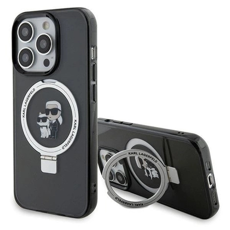 Etui Karl Lagerfeld Ring Stand Karl&Choupettte MagSafe do iPhone 15 Pro Max - czarne