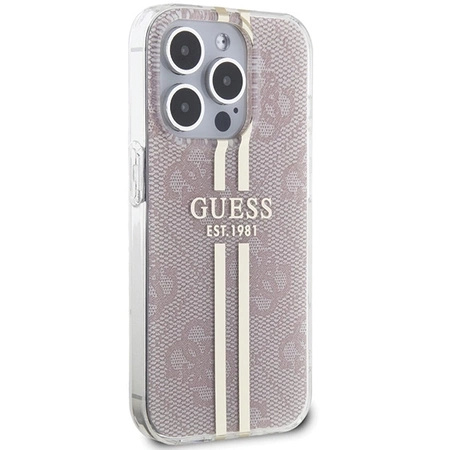 Etui Guess IML 4G Gold Stripe na iPhone 15 Pro - różowe