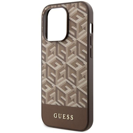 Etui Guess GUHMP14XHGCFSEW na iPhone 14 Pro Max 6.7" - brązowe GCube Stripes MagSafe