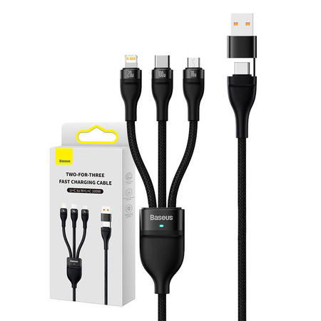 BASEUS KABEL USB 3W1 PRZEWÓD DO TELEFON TABLET IPHONE USB-C MICRO USB 100W