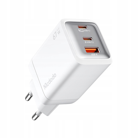 MCDODO SZYBKA ŁADOWARKA SIECIOWA ZASILACZ KOSTKA 3X USB-C PD USB 67W BIAŁA