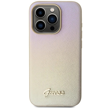 Etui Guess Saffiano Iridescent Script na iPhone 14 Pro - złote