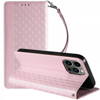 Magnet Strap Case etui iPhone 14 pokrowiec z klapką portfel mini smycz podstawka różowe