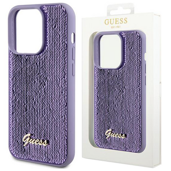 Etui Guess Sequin Script Metal na iPhone 15 - fioletowe