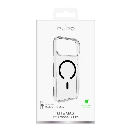 Etui Puro Lite Mag TPU+PC kompatybilne z MagSafe na iPhone 17 Pro - przezroczyste z czarnym pierścieniem