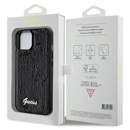 Etui Guess Sequin Script Metal na iPhone 14 / 15 / 13 - czarne