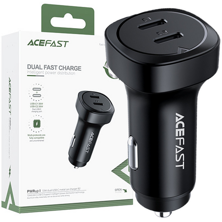 Acefast ładowarka samochodowa 72W 2x USB Typ C, PPS, Power Delivery, Quick Charge 3.0, AFC, FCP czarny (B2 black)