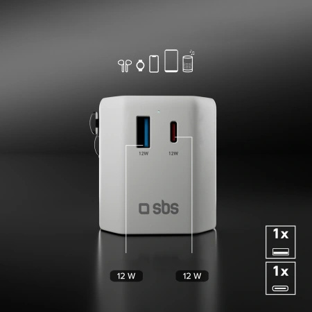 Adapter podróżny SBS TEADAPTUSBTCUNI USB-C USB-A uniwersalny - biały