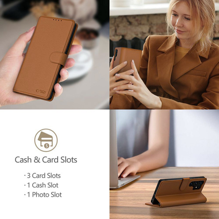 TECH-PROTECT POKROWIEC WALLET ETUI DO IPHONE 16E SKÓRZANY BRĄZOWY KIESZENIE