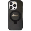 Etui Guess Ring Stand Script Glitter MagSafe na iPhone 13 Pro Max - czarne