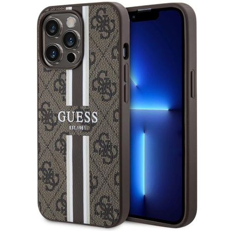 Etui Guess GUHMP13LP4RPSW na iPhone 13 Pro / 13 - brązowe 4G Printed Stripes MagSafe