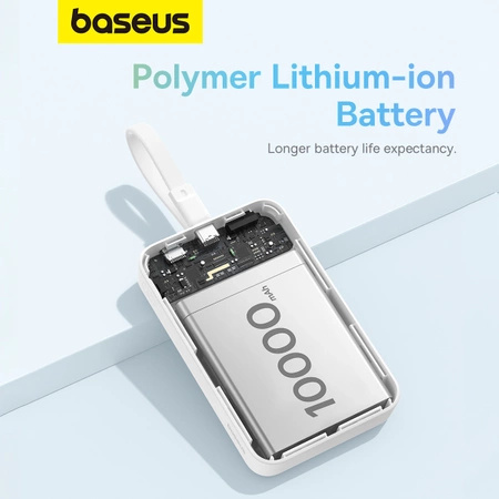 Powerbank Baseus Magnetic Mini MagSafe 10000mAh 20W z wbudowanym kablem Lightning - biały + kabel Baseus Simple Series USB-C - USB-C 60W 0.3m