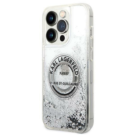Etui Karl Lagerfeld KLHCP14LLCRSGRS na iPhone 14 Pro - srebrne Liquid Glitter RSG