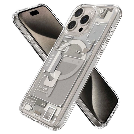 Etui Spigen Ultra Hybrid Mag z MagSafe na iPhone 15 Pro Max - tytan naturalny (wzór Zero One)