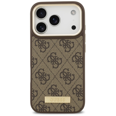 Etui Guess 4G Logo Plate MagSafe do iPhone 17 Pro brązowy