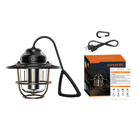 SUPERFIRE LAMPA KEMPINGOWA T57 DO CAMPINGU I WĘDRÓWEK ZASILANA AKUMULATOREM