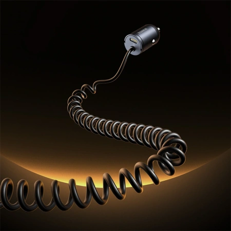 Ładowarka samochodowa Baseus Tiny Star 30W z wbudowanym spiralnym kablem USB-C - czarna