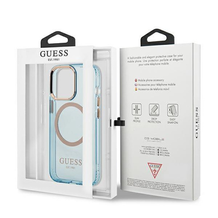 Guess GUHMP13LHTCMB iPhone 13 Pro / 13 6,1" niebieski/blue hard case Gold Outline Translucent MagSafe