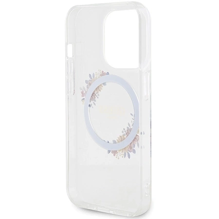 Etui Guess IML Flowers Wreatch MagSafe na iPhone 15 Pro - przezroczyste