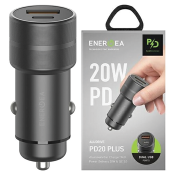 ENERGEA ŁADOWARKA SAMOCHODOWA 1XUSB 1XUSB-C PD-QC3.0 DO TELEFONÓW 38W ALU