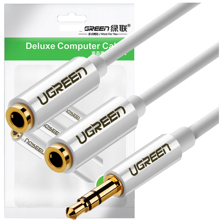 Ugreen kabel przewód rozdzielacz słuchawkowy mini jack 3,5 mm - 2 x mini jack 3,5mm (2 x wyjście stereo) 20cm biały (AV134)