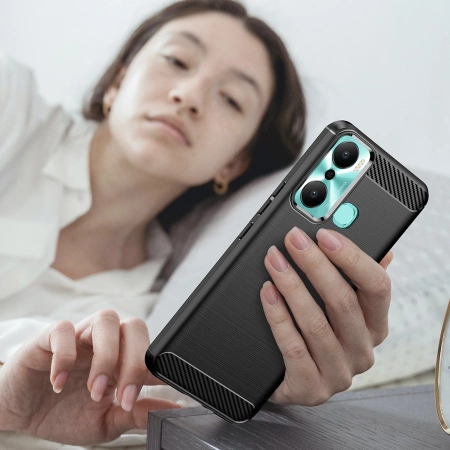 Carbon Case etui do Infinix Hot 20 Play elastyczny silikonowy karbonowy pokrowiec czarne