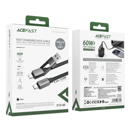 ACEFAST KABEL C13-05 USB-C DO USB-A 480MB/S 3A DO TELEFONÓW I LAPTOPÓW 0.2M