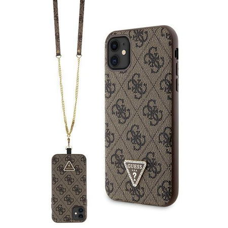 Etui Guess GUHCN61P4TDSCPW na iPhone 11 / Xr - brązowe Crossbody 4G Metal Logo