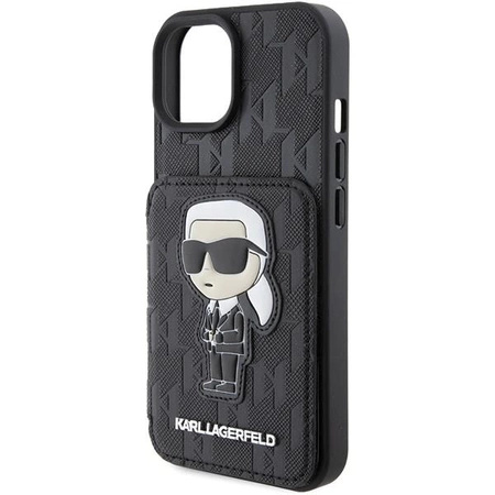 Etui Karl Lagerfeld Saffiano Cardslots and Stand Monogram Ikonik Patch do iPhone 15 - czarne
