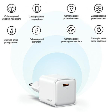 USAMS ŁADOWARKA SIECIOWA 1XUSB-C PD30W DO IPHONE 13 14 15 SZYBKIE ŁADOWANIE