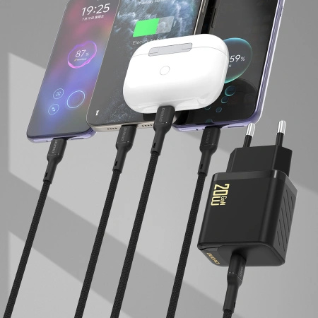 Ładowarka sieciowa Dudao A26LEU PD 20W GaN USB-C z kablem USB-C - Lightning - czarna