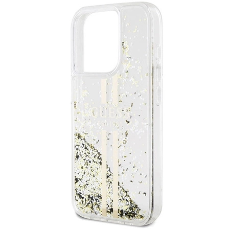 Etui Guess Liquid Glitter Gold Stripes na iPhone 15 Pro - przezroczyste