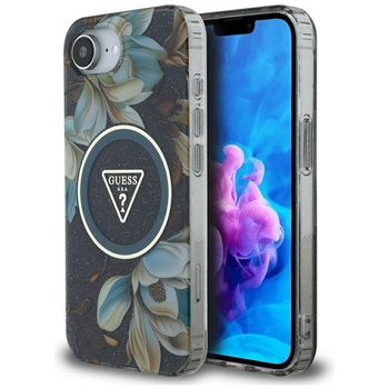 GUESS ETUI POKROWIEC TPU DO IPHONE 16E DO MAGSAFE IML METAL GLITTER FLOWERS