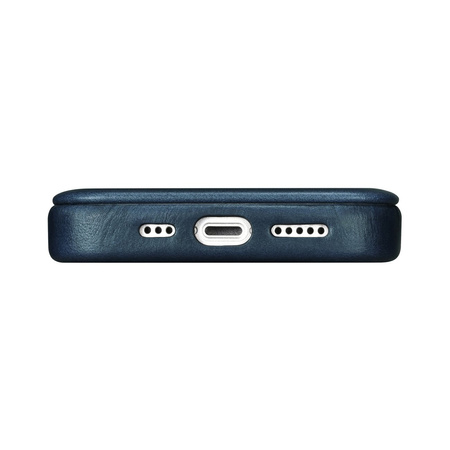 iCarer CE Oil Wax Premium Leather Folio Case skórzane etui iPhone 14 Plus z klapką magnetyczne MagSafe niebieski (AKI14220707-BU)