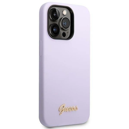 Etui Guess Silicone Vintage Gold Logo na iPhone 14 Pro - fioletowe